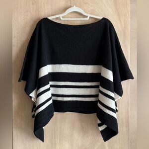 J. Crew Cashmere Merino Striped Sweater Poncho OS Cream White Bateau Neck